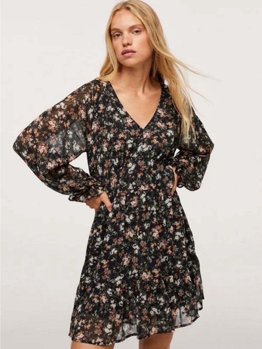 Mango Toscana Flowy Floral Long Sleeve Dress